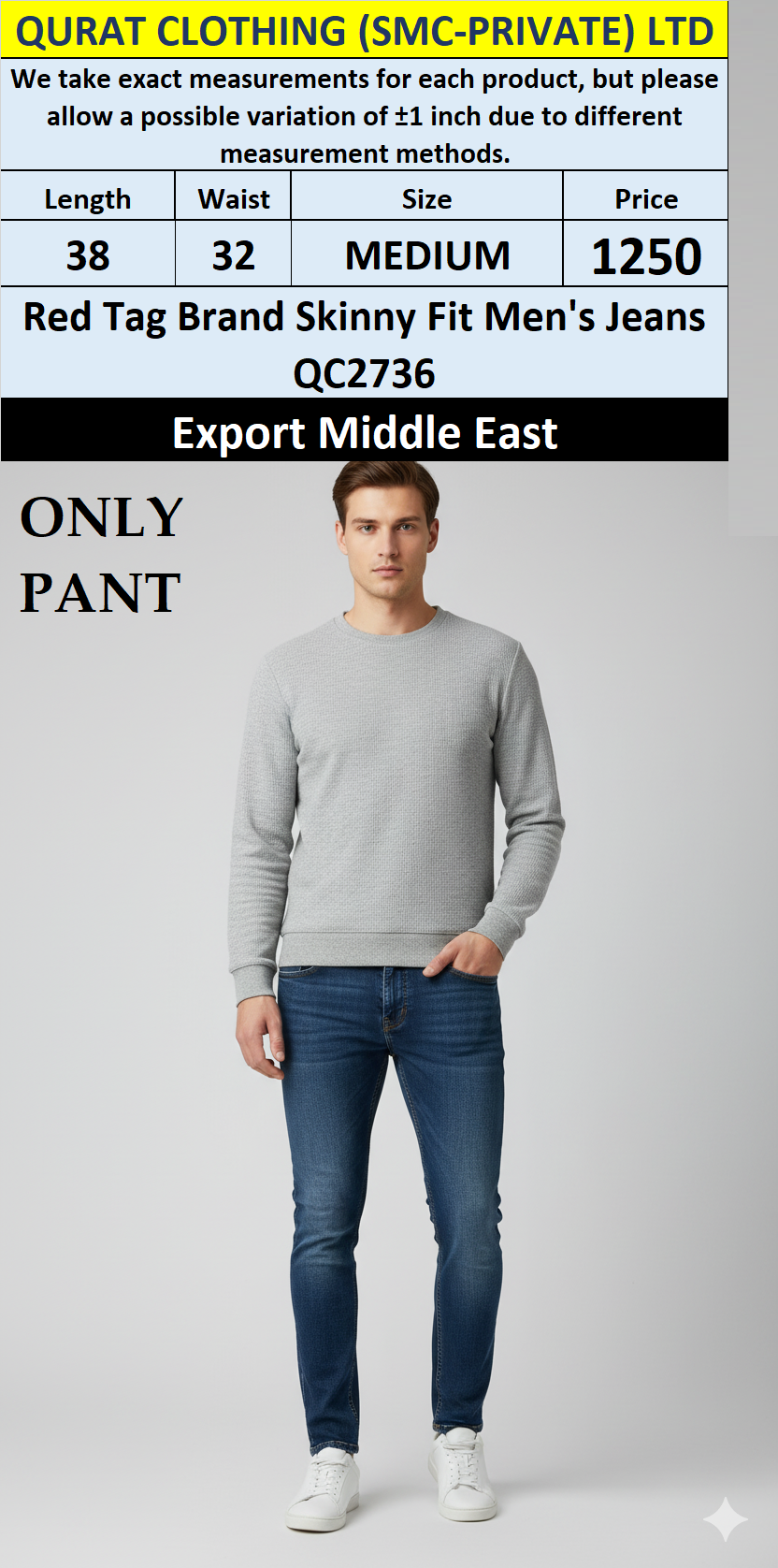 Red Tag Brand Skinny Fit Men's Jeans QC2736 Export Middle East  - QC2736