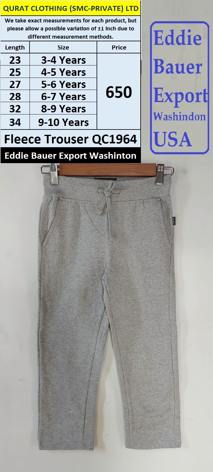 Eddie Bauer Fleece Trouser QC1964 Export Washinton - USA