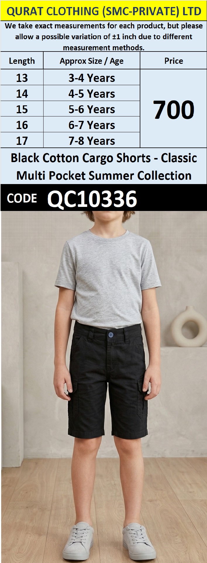 Black Cotton Cargo Shorts - Classic Multi Pocket Summer Collection – QC10336