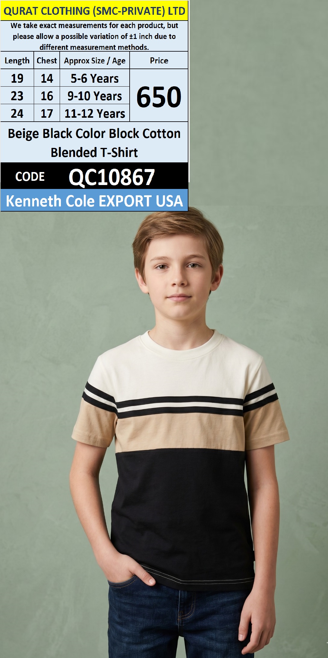 Beige Black Color Block Cotton Blended T-Shirt QC10867 – Kenneth Cole Export USA