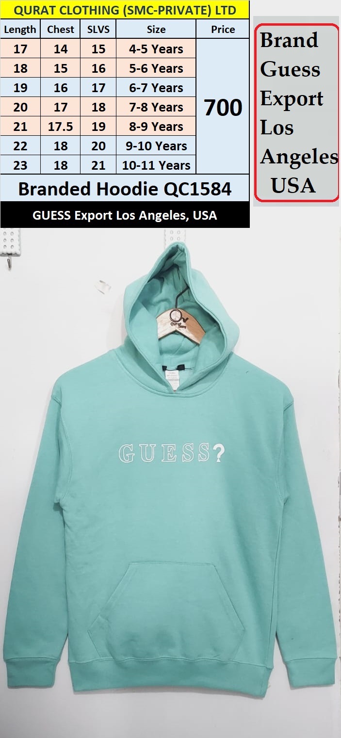Guess Brand Sea Green Hoodie QC1584, Export Los Angeles, USA