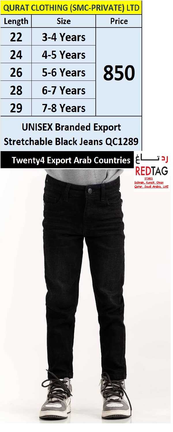 RED TAG Fashion Brand Unisex Black Stretchable Jeans QC1289 Export Arab Countries - QC1289