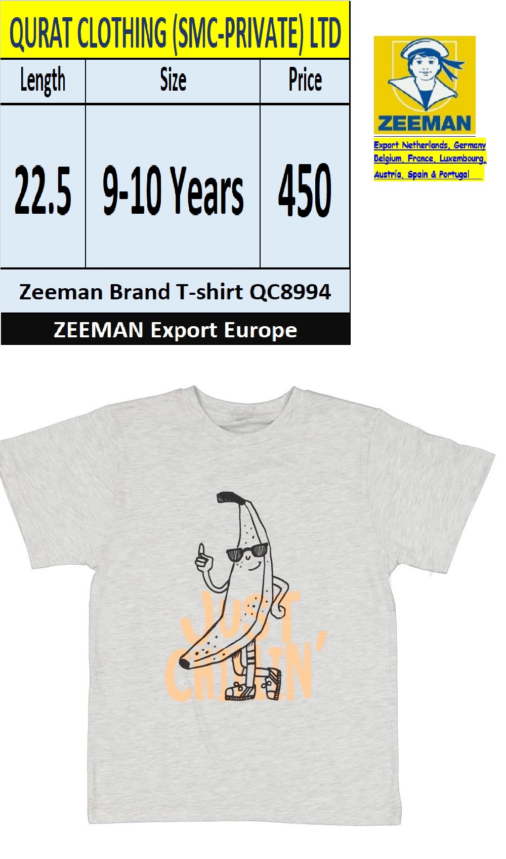 Zeeman Brand T-shirt QC8994 Export Europe