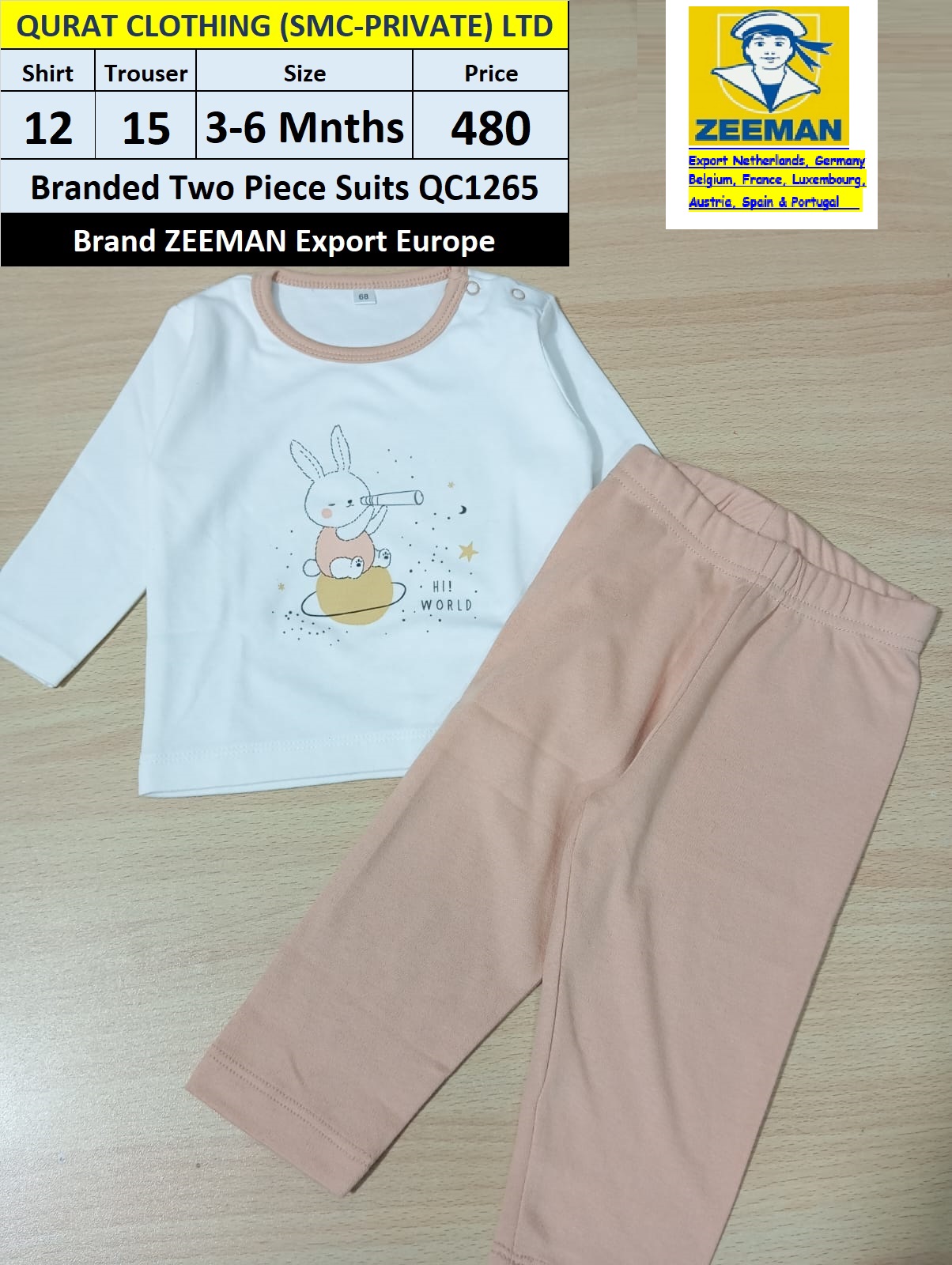 Zeeman Brand Hi World Two Piece Suit QC1265 Export Europe 