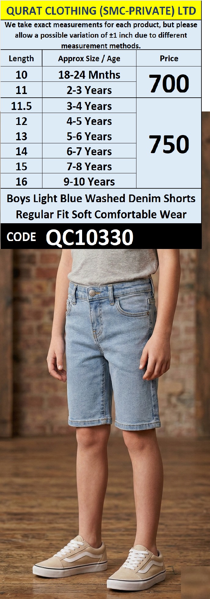 Boys Light Blue Washed Denim Shorts Regular Fit Soft Comfortable Wear – QC10330