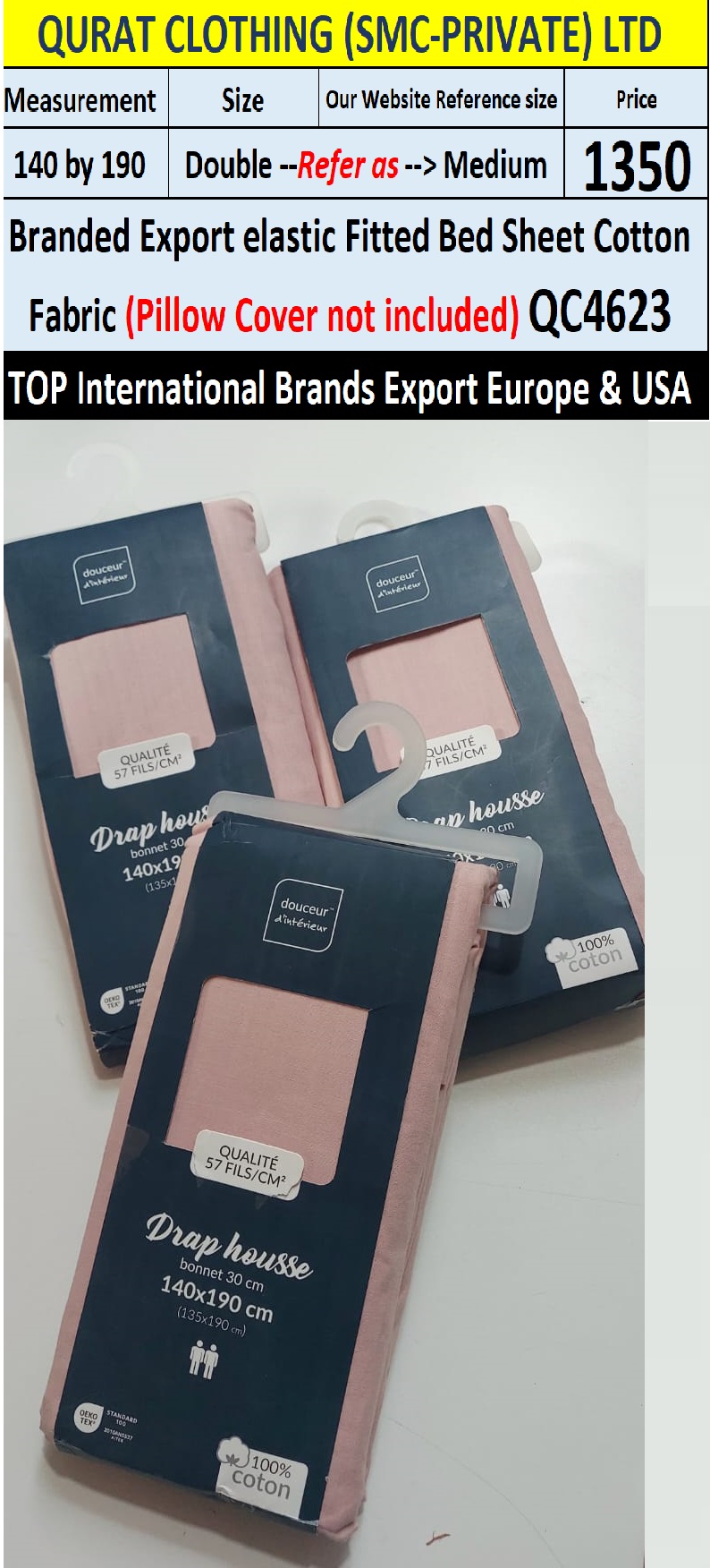 Top Intl Brand Elastic Fitted Cotton Bed Sheet QC4623 Export Europe & USA