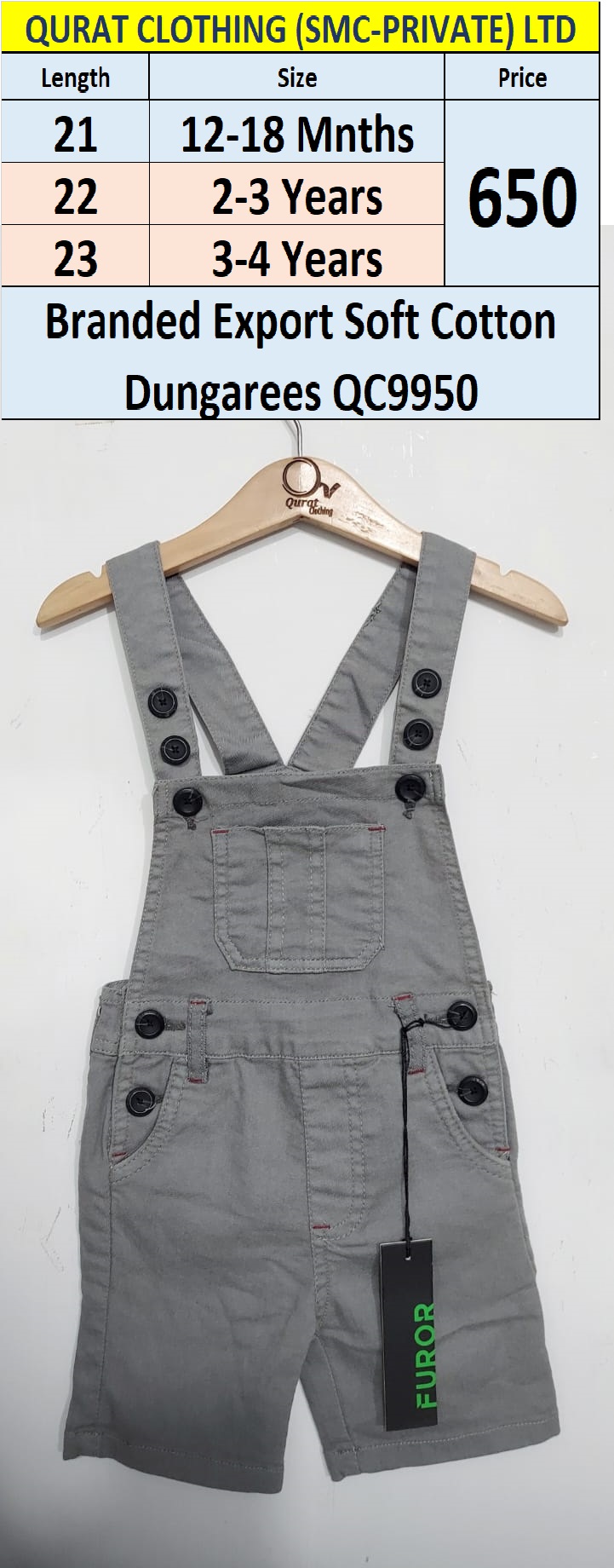 Unisex Branded Export Soft Cotton Dungaree / Romper QC9950