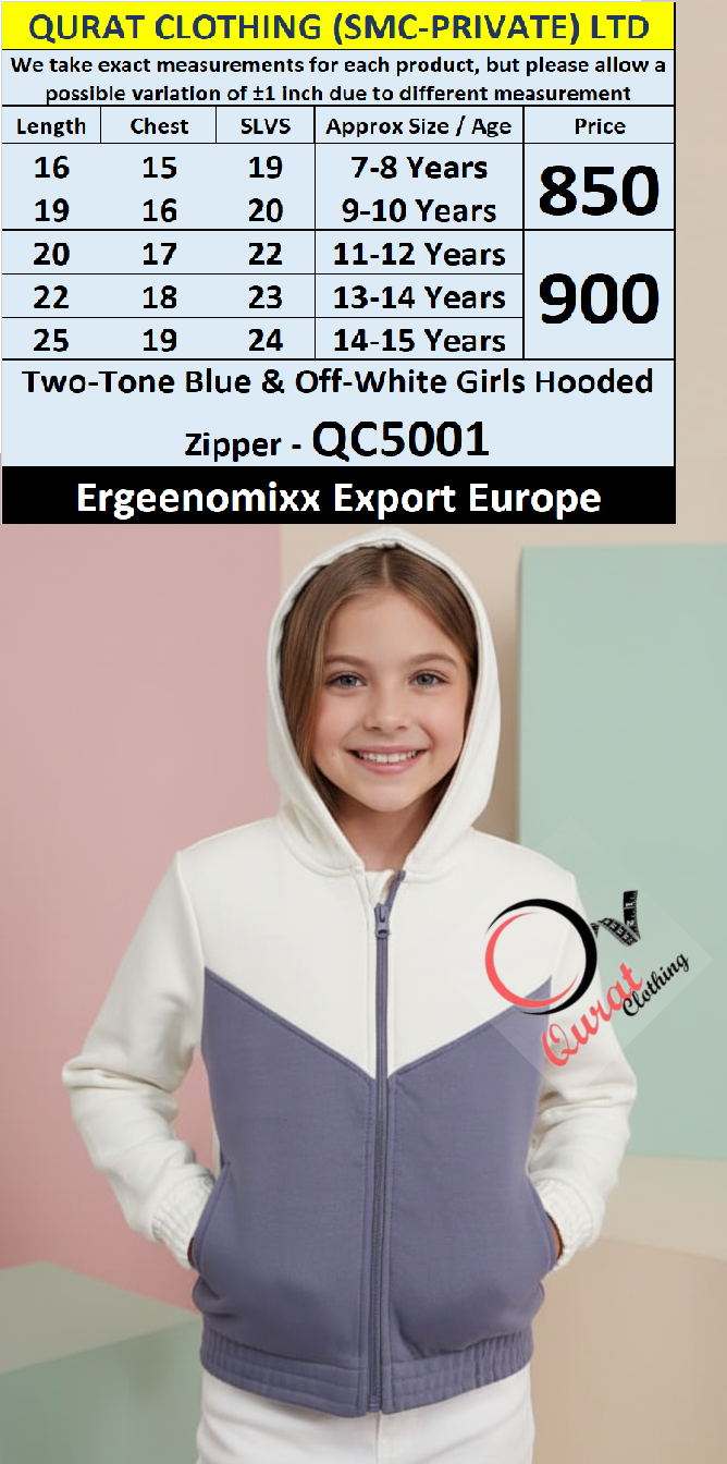 Ergeenomixx Brand Two-Tone Blue & Off-White Girls Hooded Zipper QC5001 – Export Europe