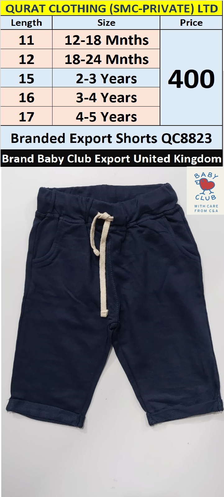 Baby Club Brand Export Shorts QC8823 Export United Kingdom