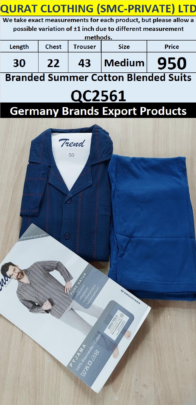 International Brands Summer Cotton Blended Suits Export Germany QC2561