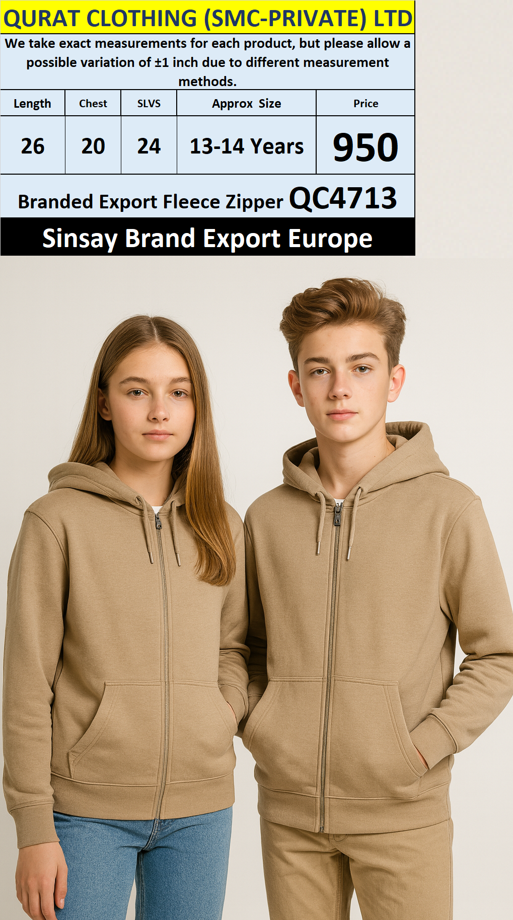 Sinsay Brand Fleece Zipper QC4713 Export Europe