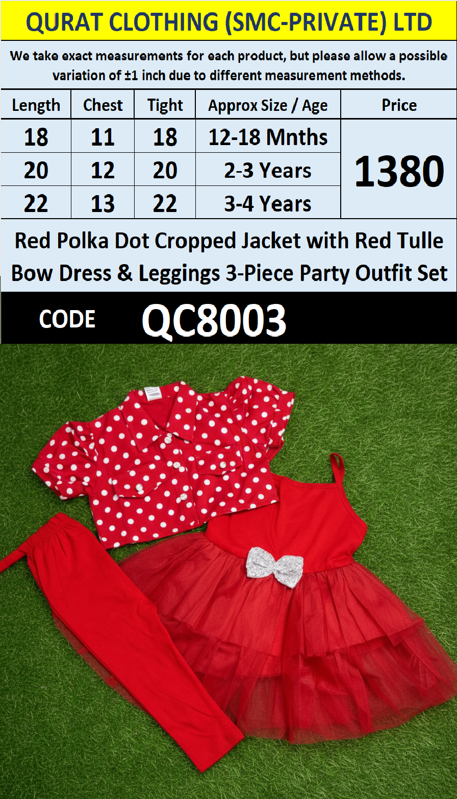 Red Polka Dot Cropped Jacket with Red Tulle Bow Dress & Leggings 3-Piece Party Outfit Set QC8003