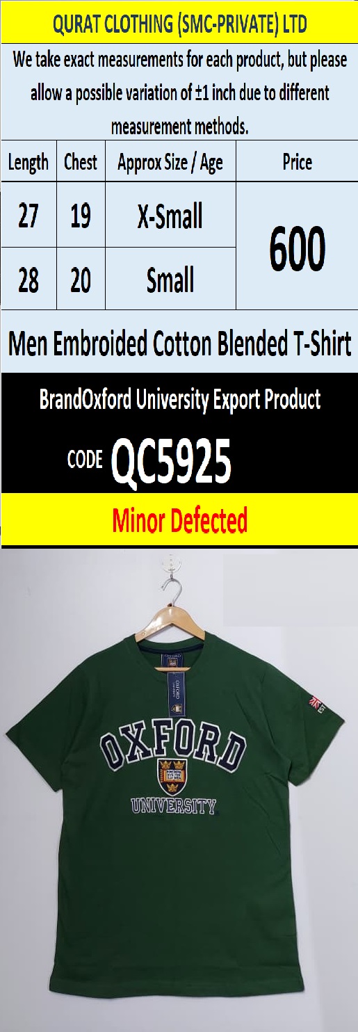 Brand Oxford Men's Embroidered Cotton Blended T-shirt - QC5925 (Minor Defected)