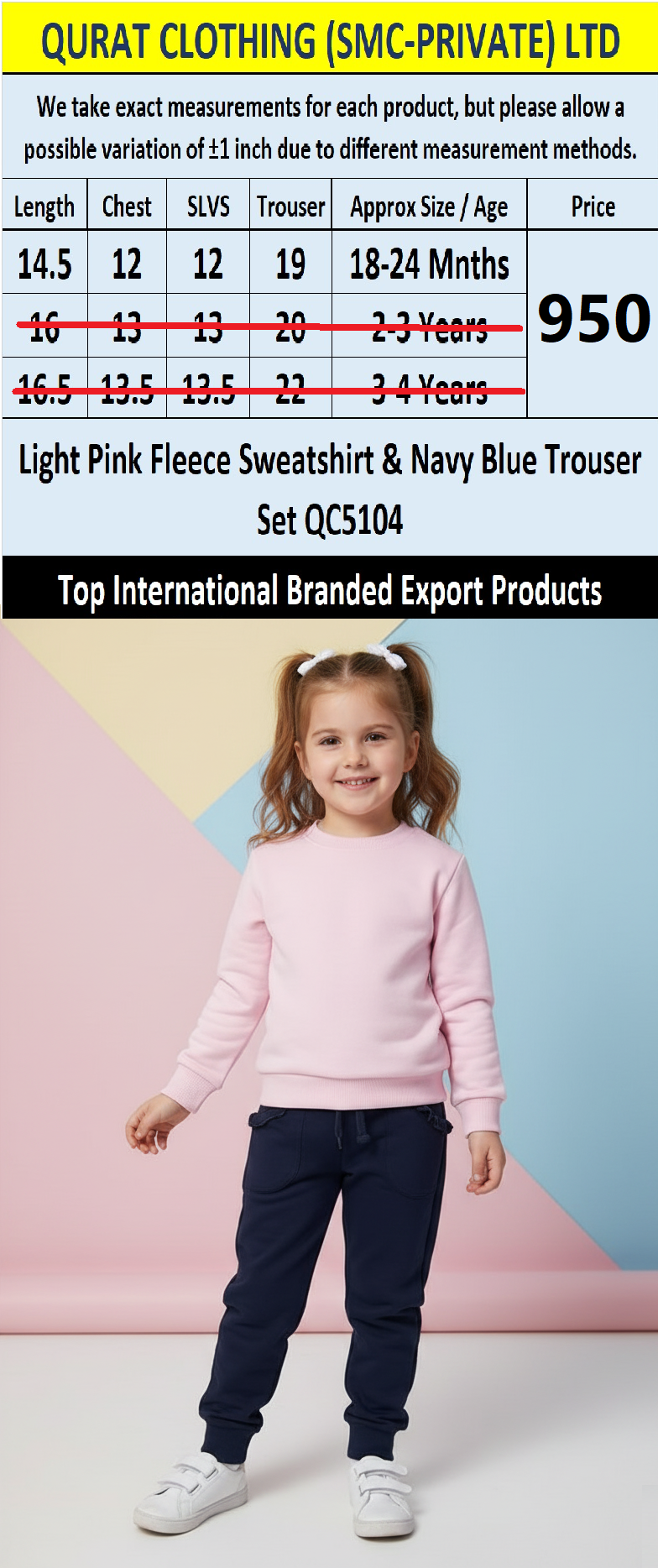 Light Pink Fleece Sweatshirt & Navy Blue Trouser Set QC5104 – Top International Branded Export Product