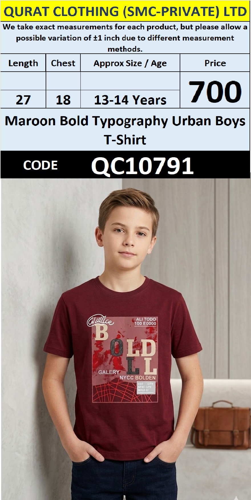 Maroon Bold Typography Urban Boys T-Shirt QC10791