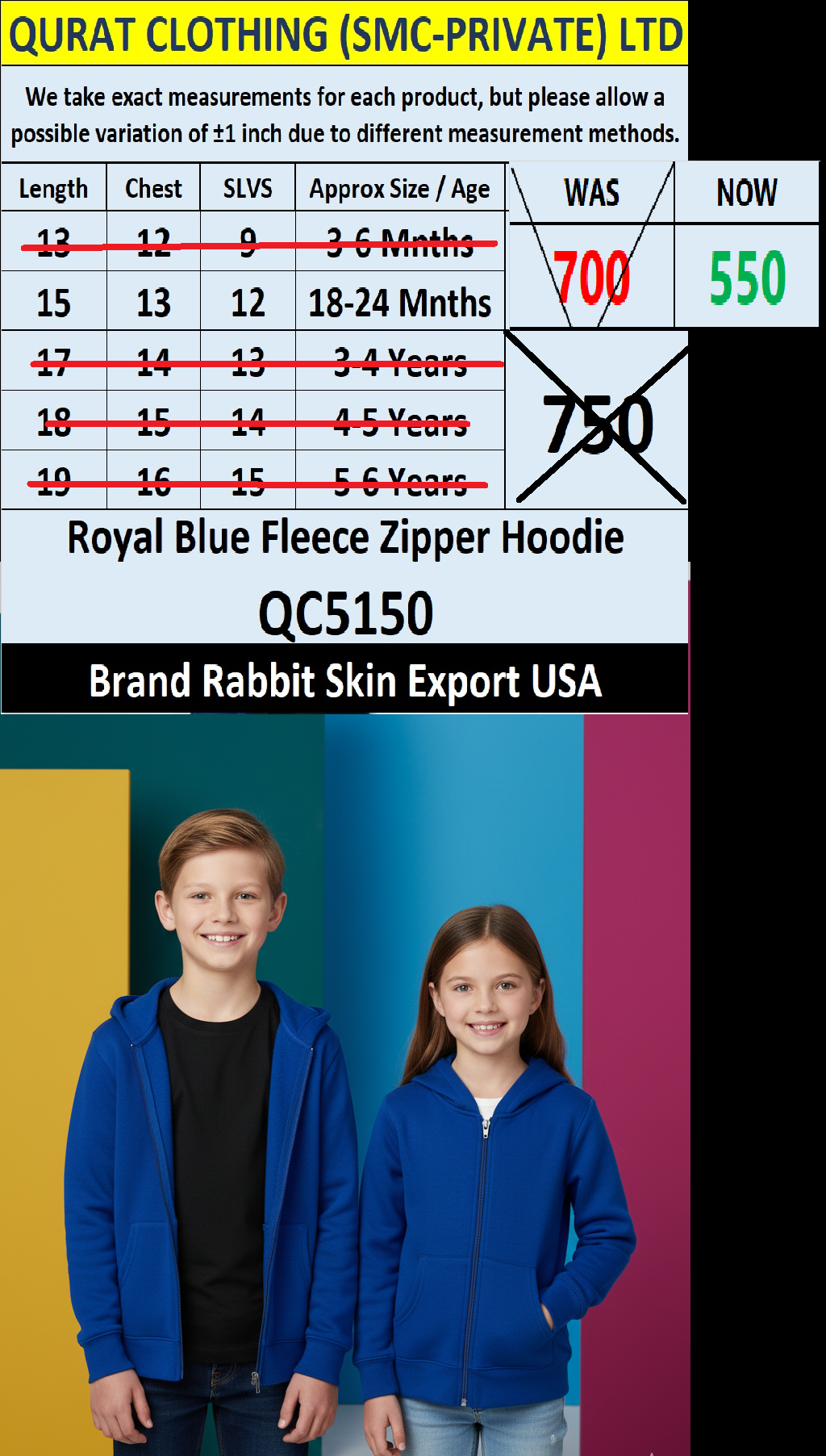 Rabbit Skin Royal Blue Fleece Zipper Hoodie QC5150 – Export USA