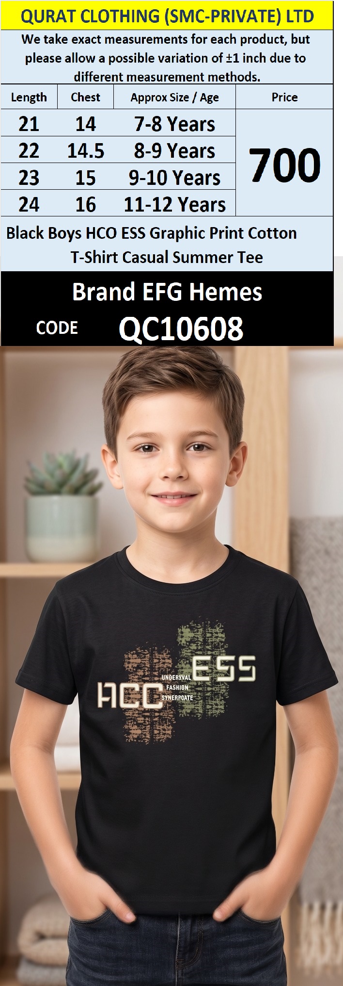 Black Boys HCO ESS Graphic Print Cotton T-Shirt Casual Summer Tee – QC10608