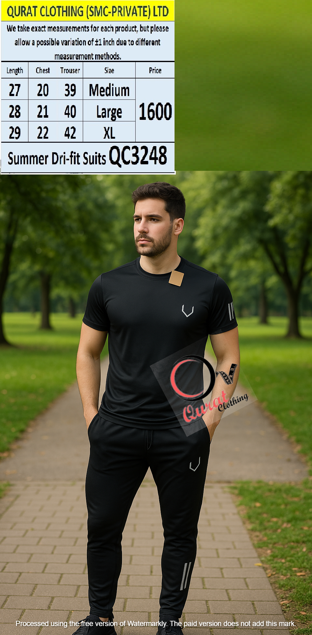 Black Dri fit Summer Suit QC3248