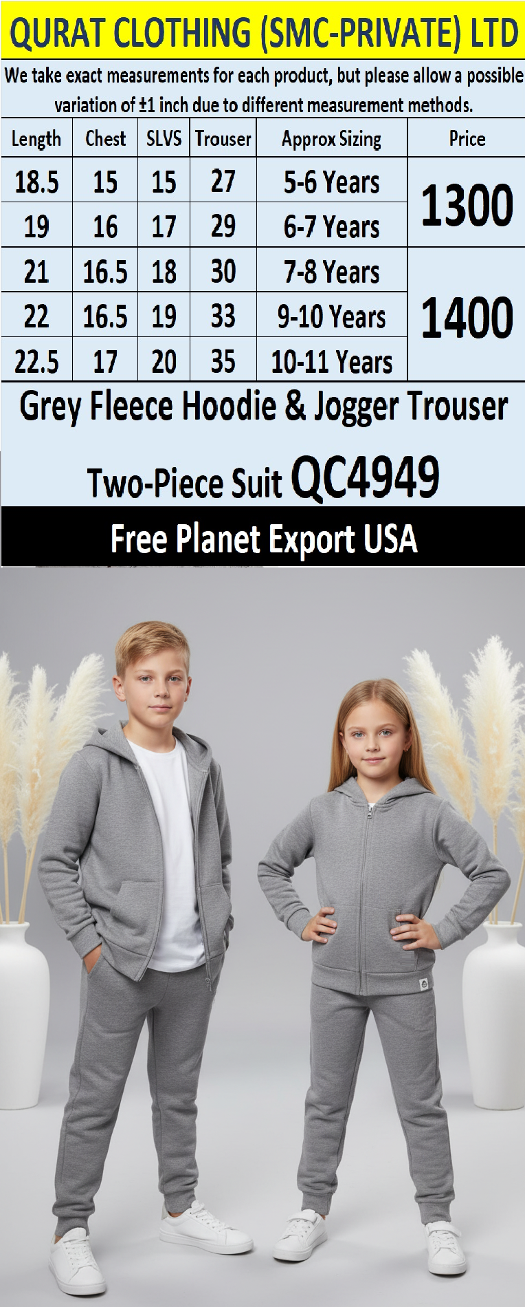 Grey Fleece Hoodie & Jogger Two-Piece Suit QC4949 – Free Planet Export USA - QC4949