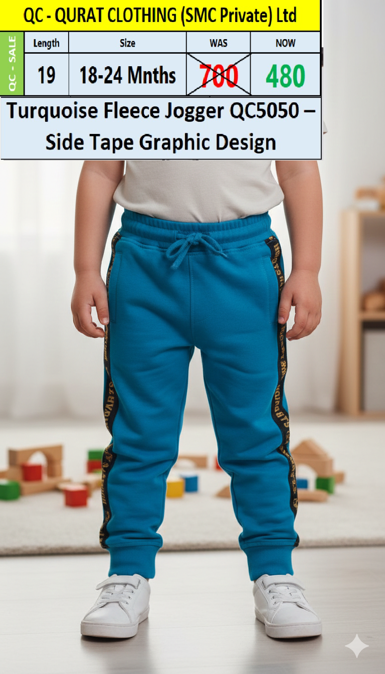 Turquoise Fleece Trouser – “Hogwarts” Side Tape Graphic Design QC5050