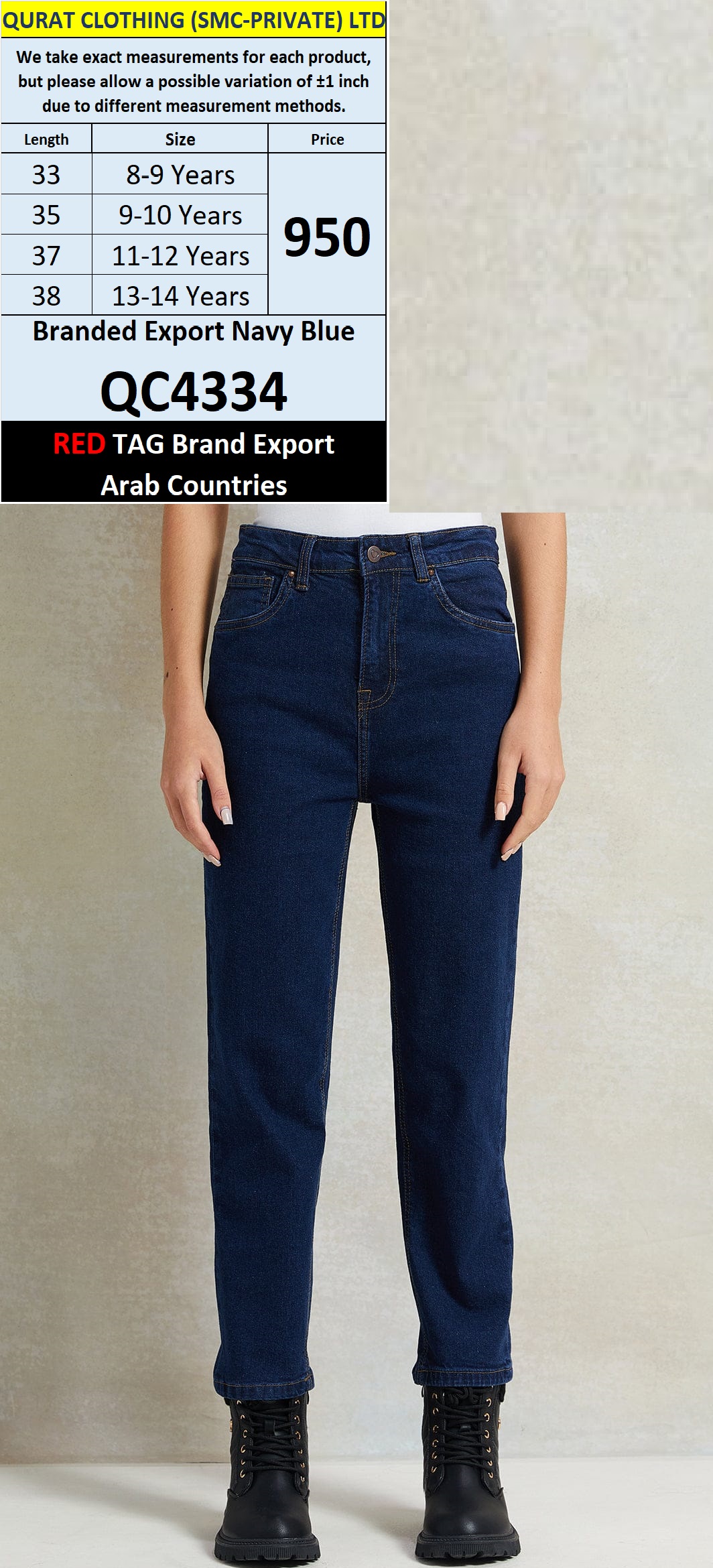 RED TAG Fashion Brand Navy Blue Jeans QC4334 Export Arab Countries 