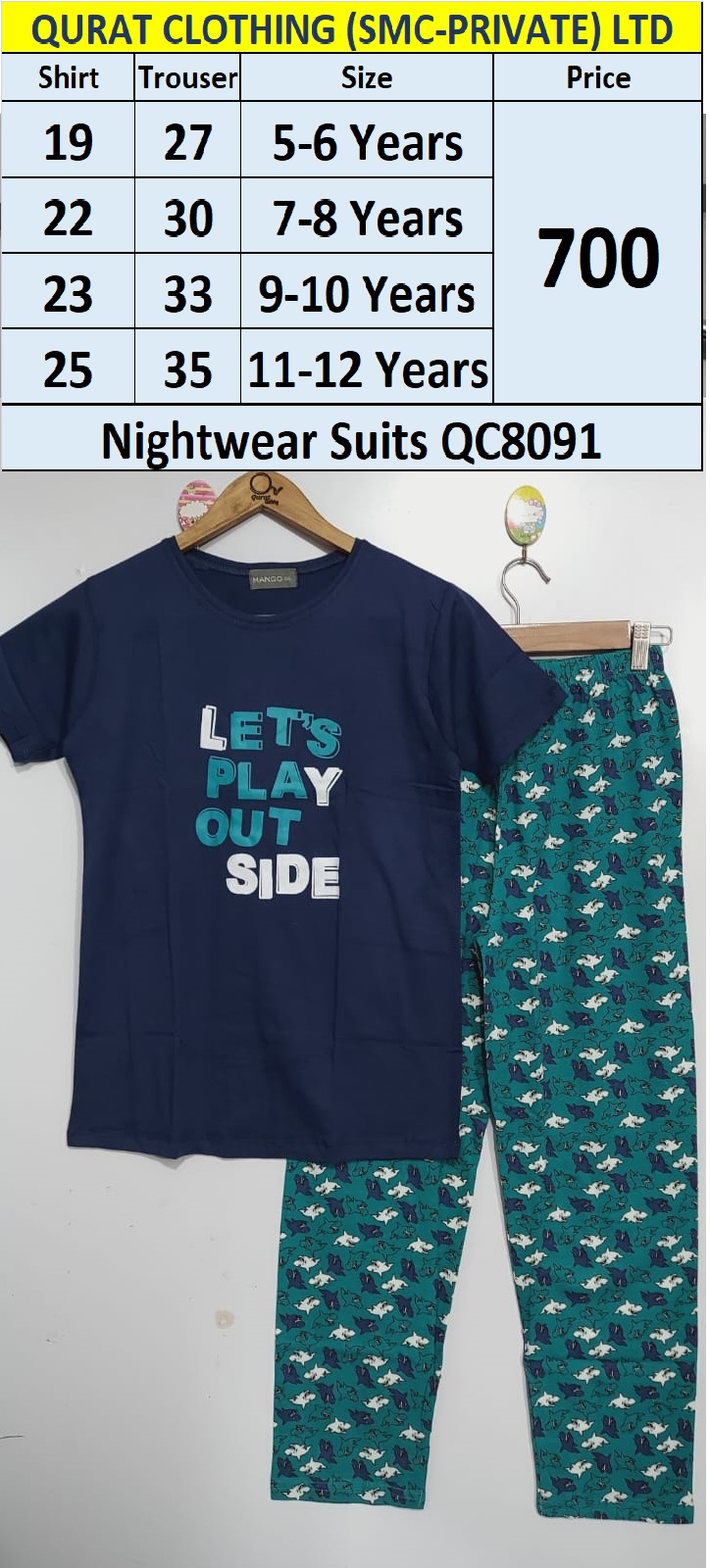 Kids Let's Play Outside Print Nightwear Suits QC8091