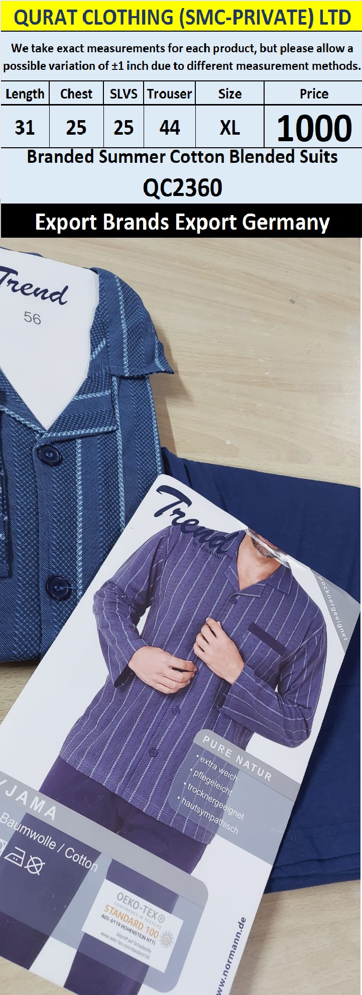 International Brands Summer Cotton Blended Suits Export Germany QC2360