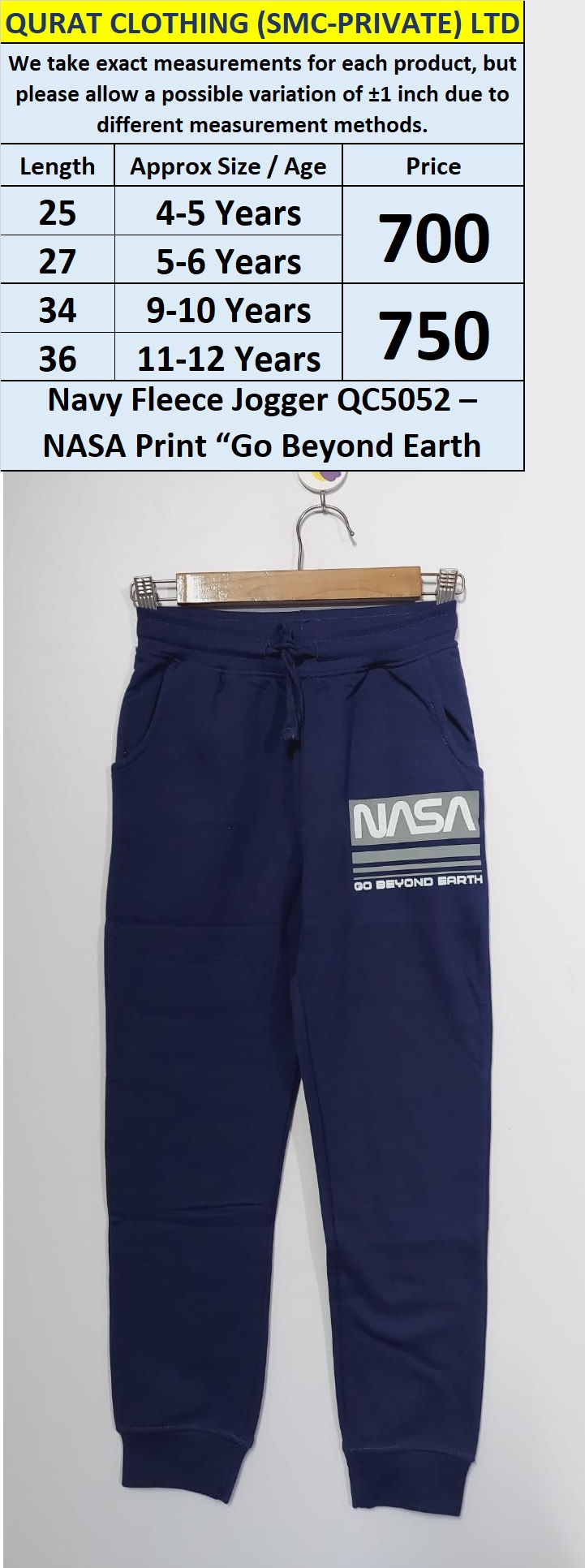 Navy Fleece Trouser – NASA “Go Beyond Earth” Print QC5052