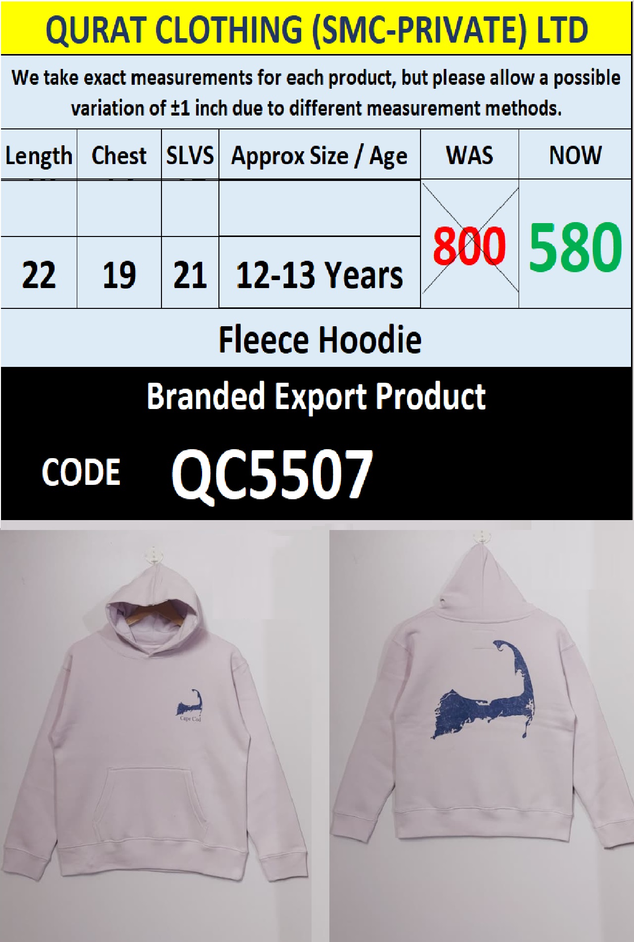 Branded Fleece Hoodie Export Product - QC5507