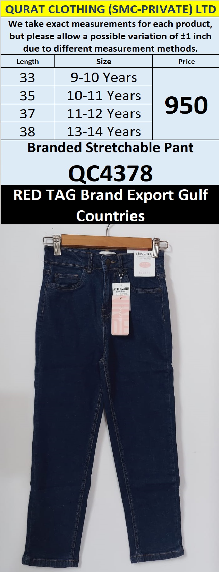 RED TAG Brand Stretchable Pant Export Gulf Countries - QC4378