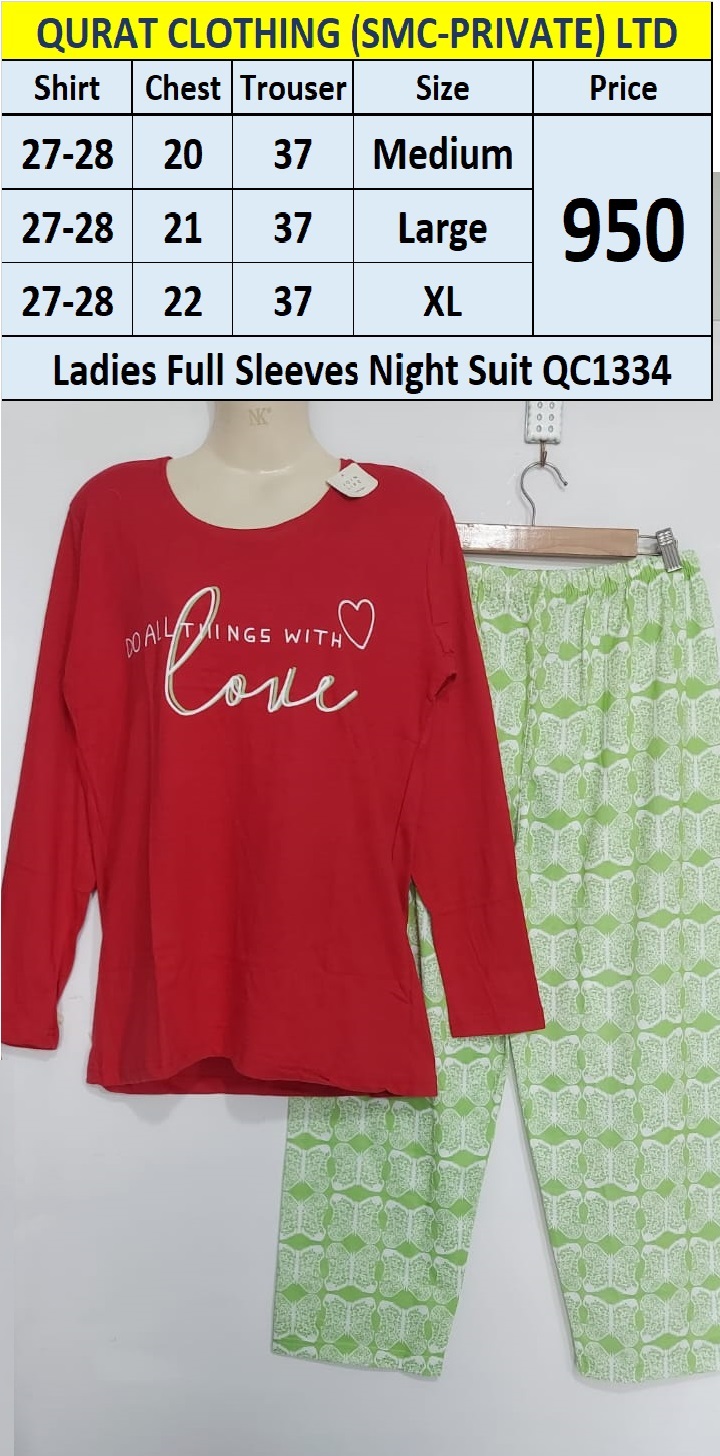 Ladies Full Sleeves All Thing with Love Night Suits QC1334