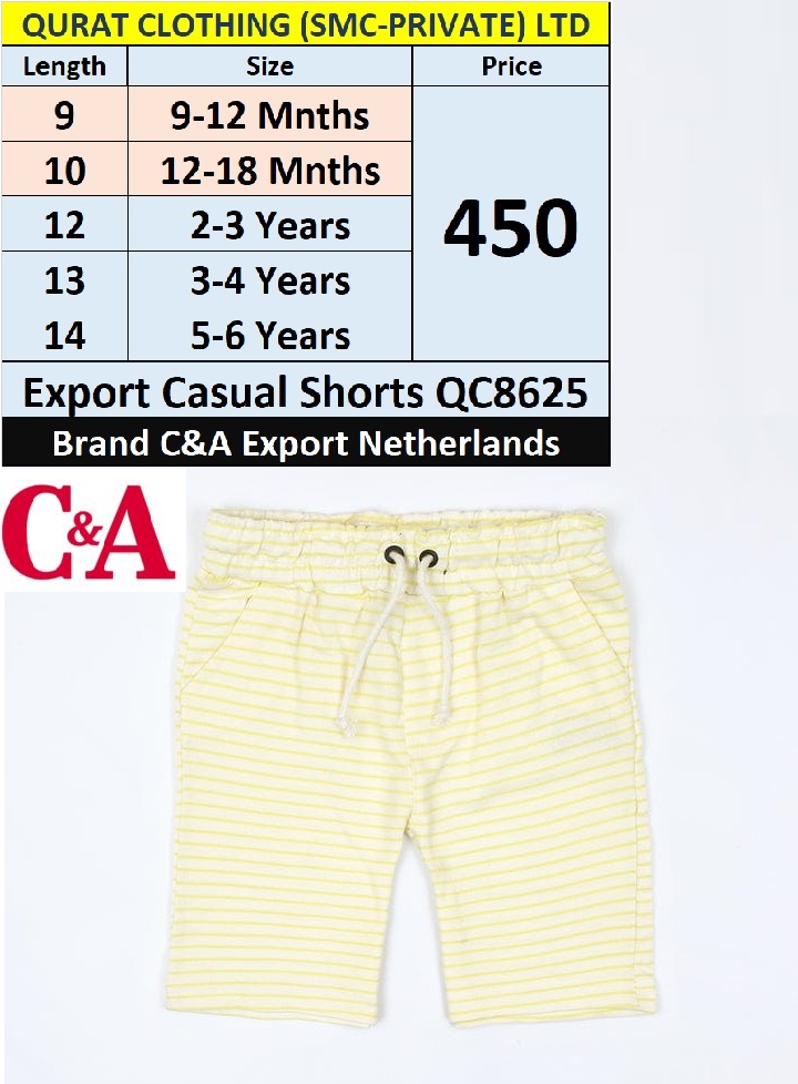 C&A Branded Yellow Stripes Shorts QC8625 Export Netherlands