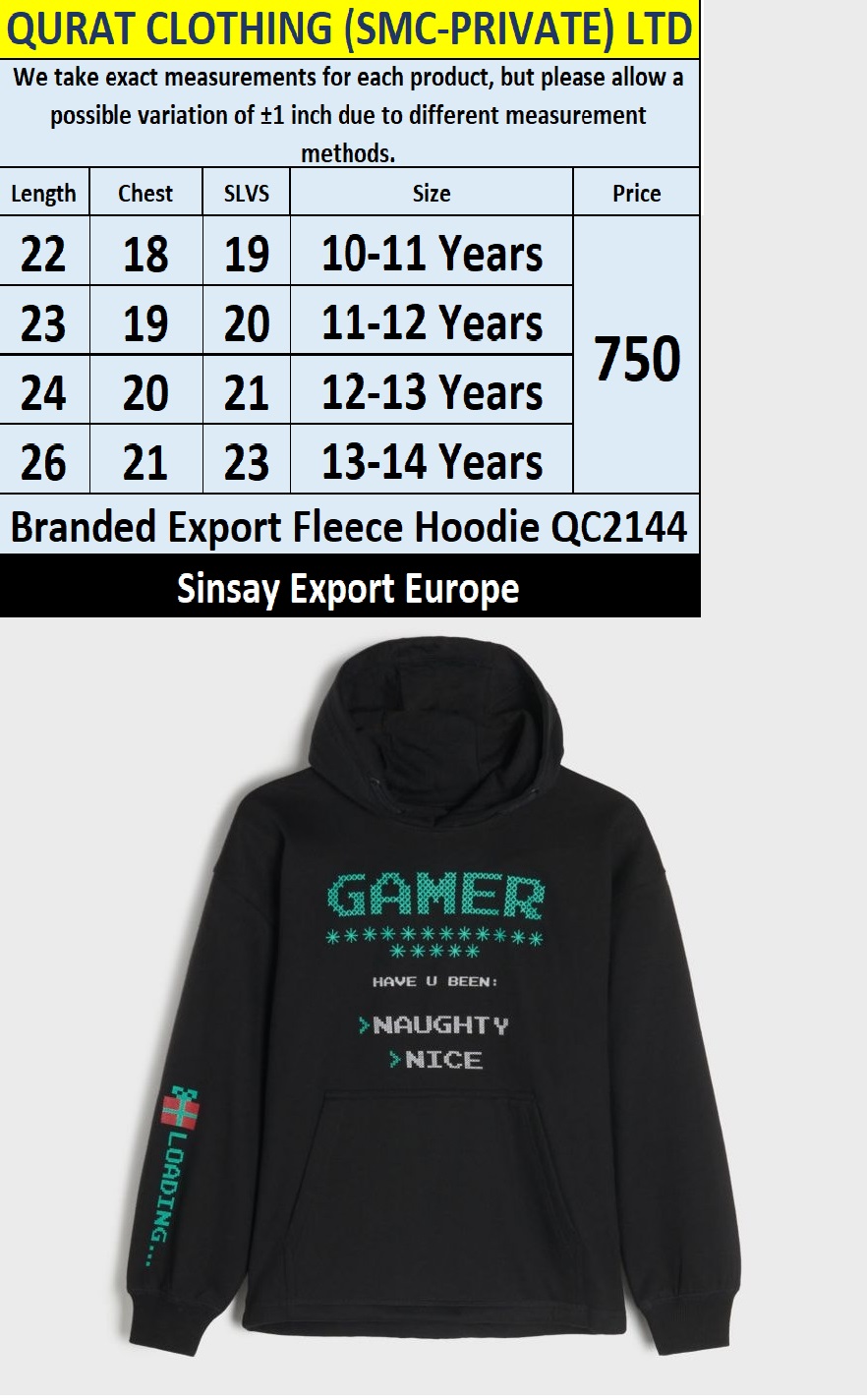 Sinsay Brand Fleece Hoodie QC2144 Export Europe 