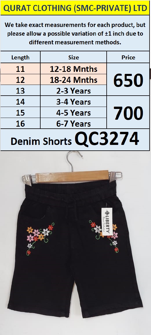 Embroidered Denim Girls Shorts QC3274 
