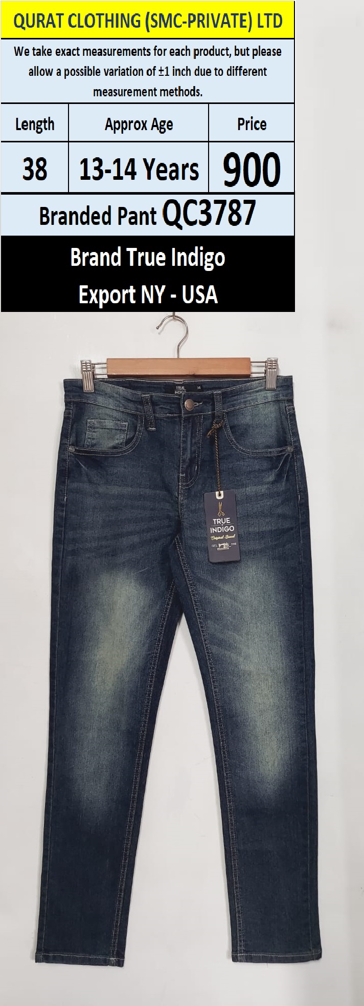 True Indigo Brand Pant QC3787 Export New York - USA