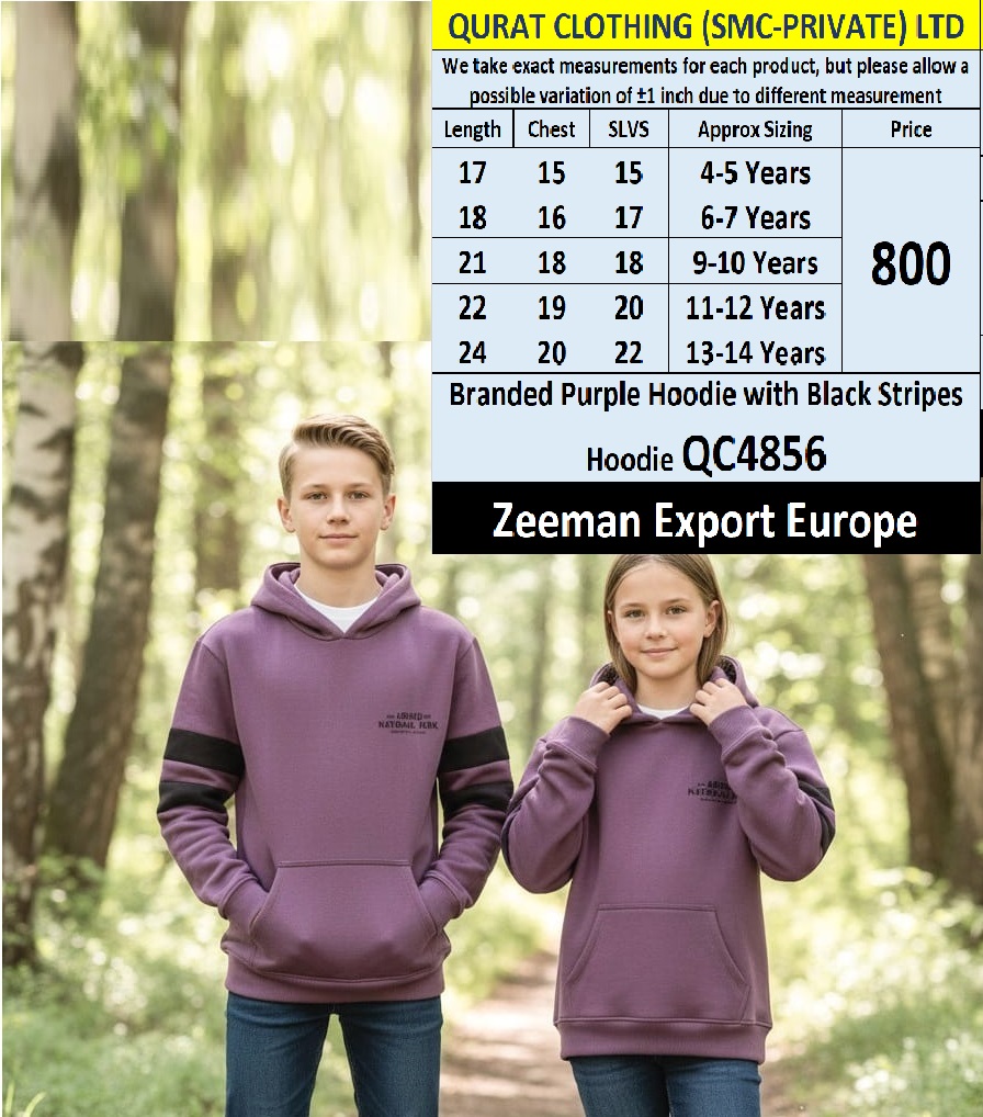 Zeeman Brand Purple Hoodie with Black Stripes QC4856 – Export Europe 