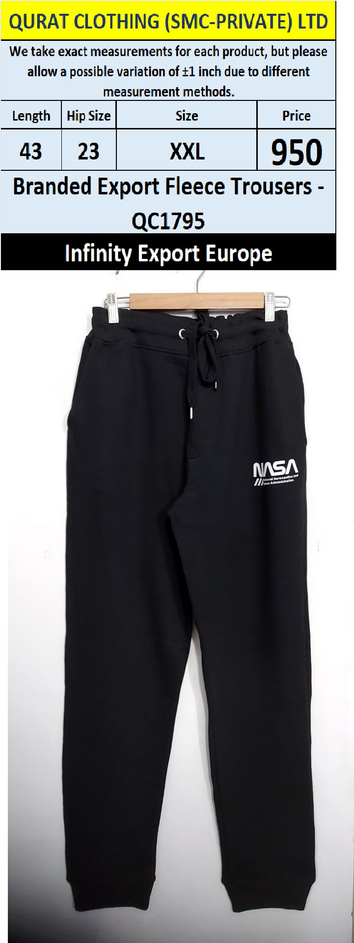 Branded Fleece Trouser QC1795 Export Europe 