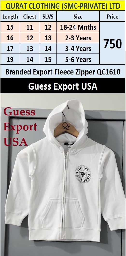 Guess Brand White Fleece Zipper Hoodie QC1610 Export USA
