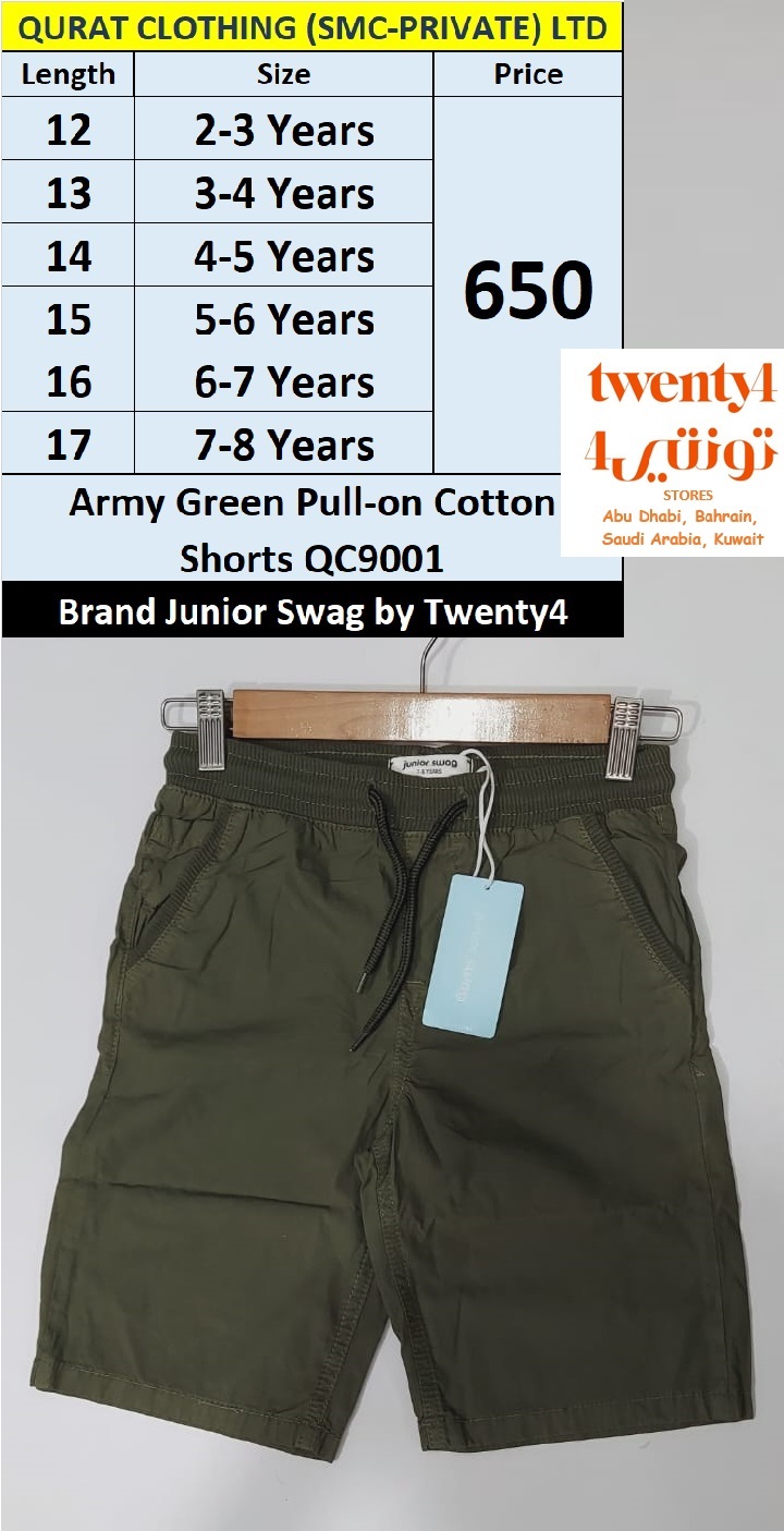 Twenty4 Brand Army Green Pull-On Cotton Shorts QC9001 Export Arab Countries 