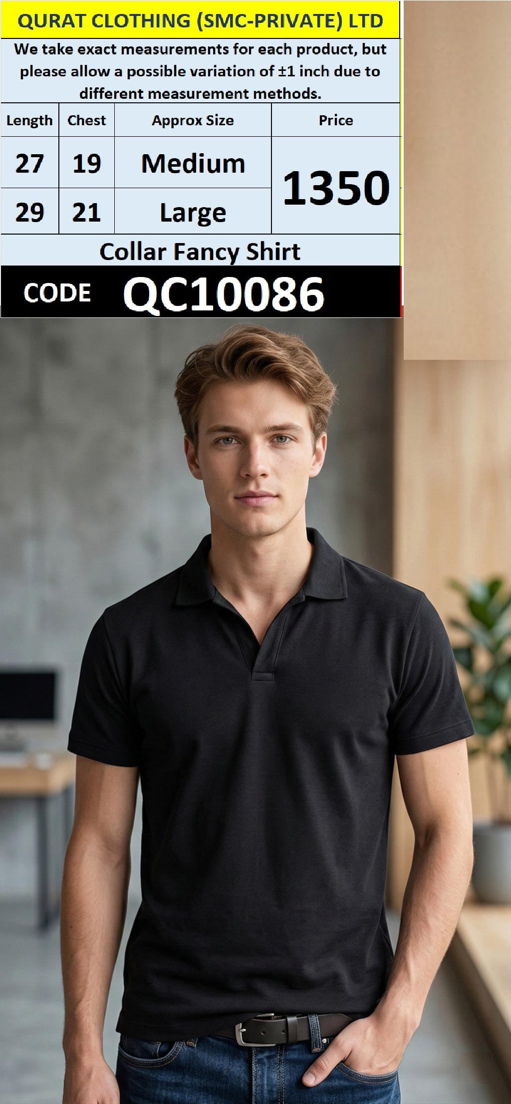 Black Collar Fancy Shirt – Premium Cotton Polo Shirt QC10086