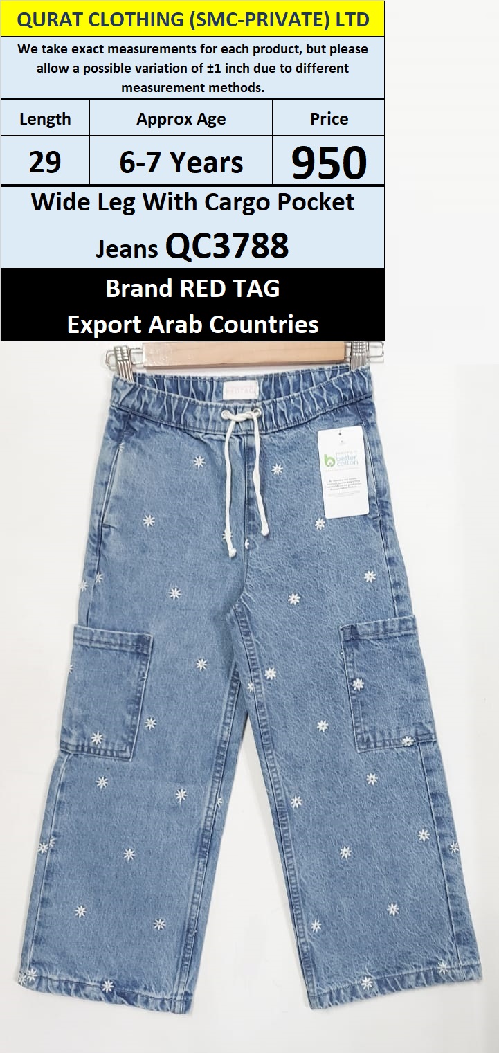 Red Tag Brand Wide Leg With Cargo Pocket Jeans QC3788 Export Arab Countries