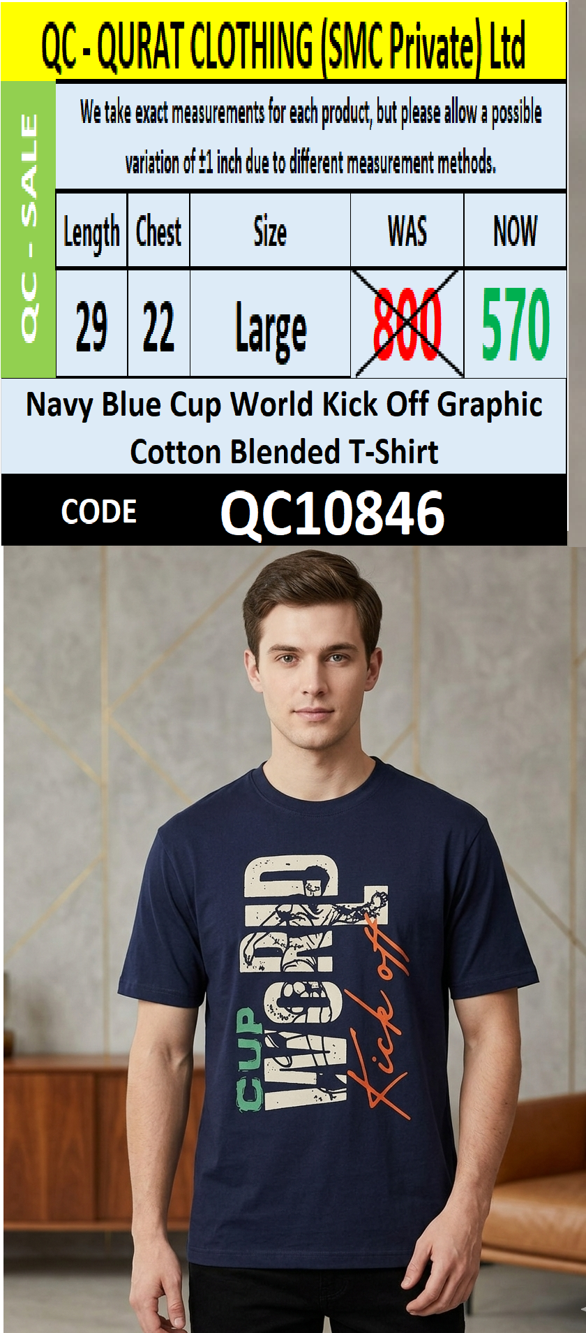 Navy Blue Cup World Kick Off Graphic Cotton Blended T-Shirt – QC10846