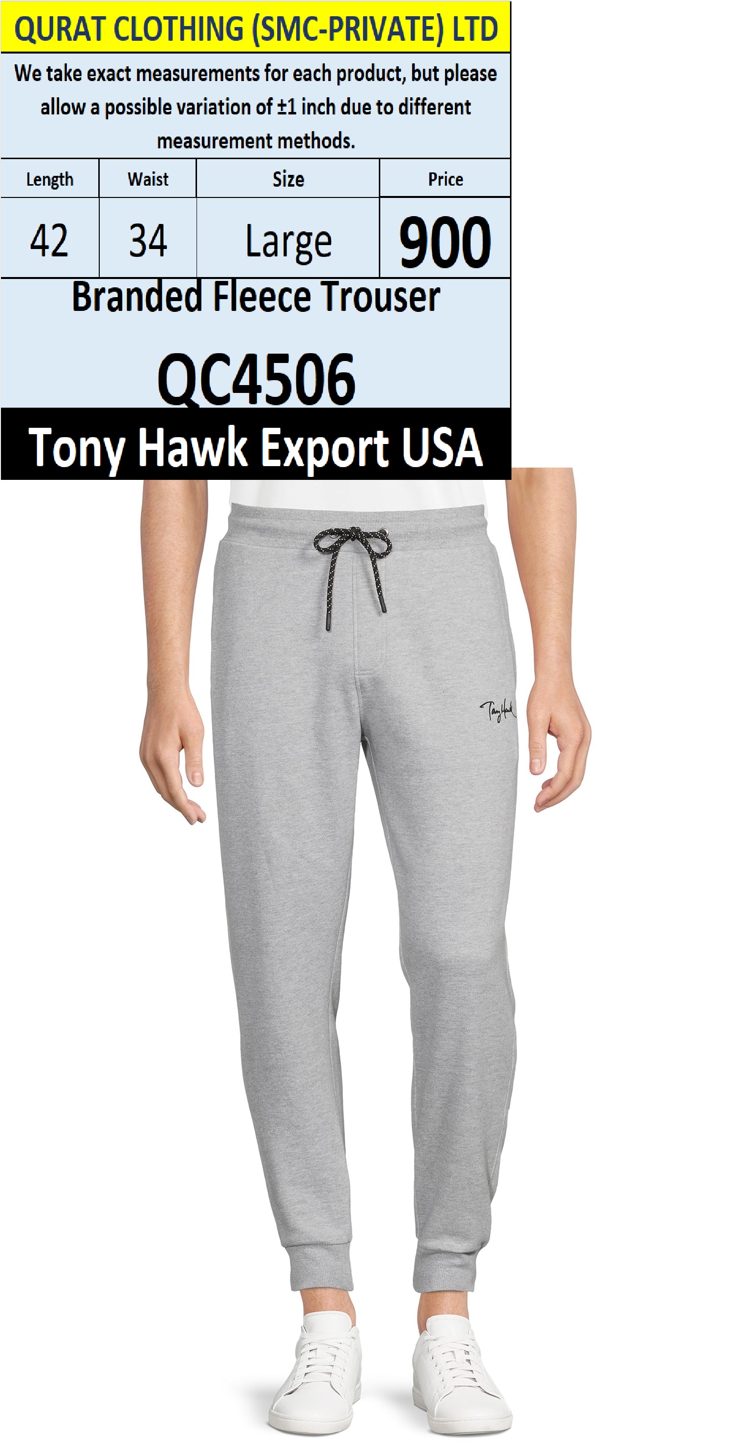 Tony Hawk Brand Fleece Trouser QC4506 Export USA - QC4506