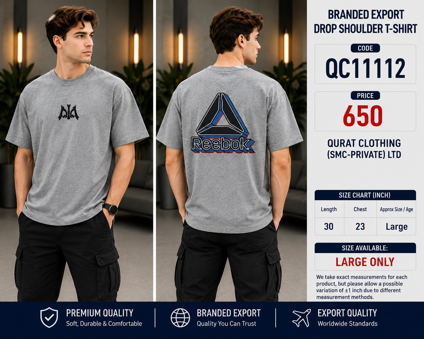 BRANDED EXPORT DROP SHOULDER T-SHIRT QC11112 – Reebok Export