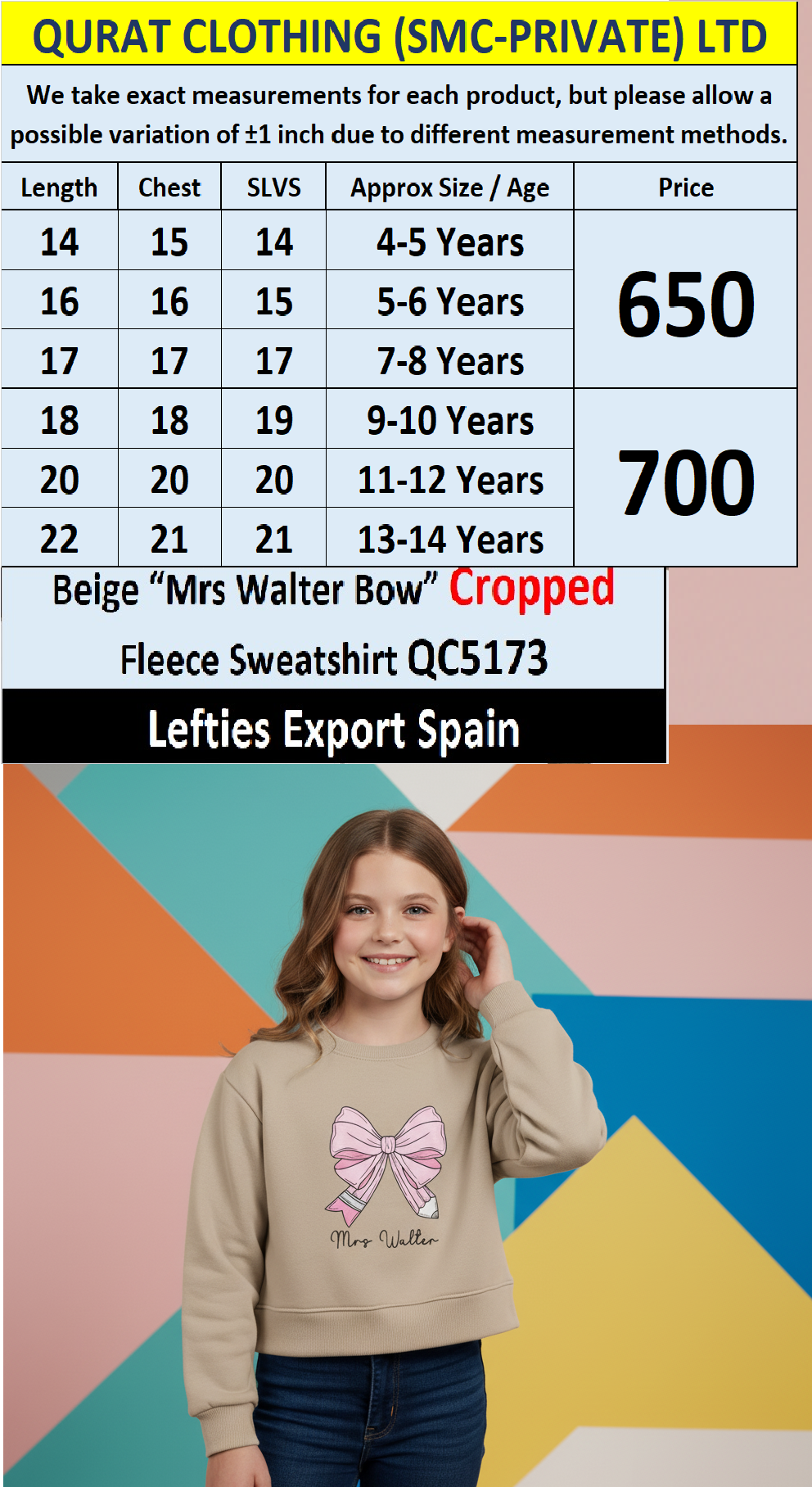 Lefties Brand Beige “Mrs Walter Bow” Cropped Fleece Sweatshirt QC5173 – Export Spain