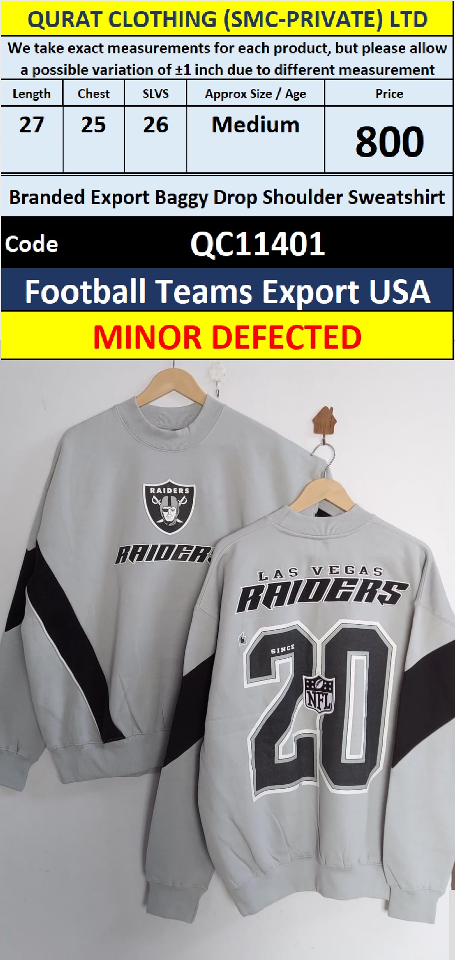 Branded Export Baggy Drop Shoulder Reebok International Sweatshirt – Football Teams Export USA – QC11401 - Minor Defected