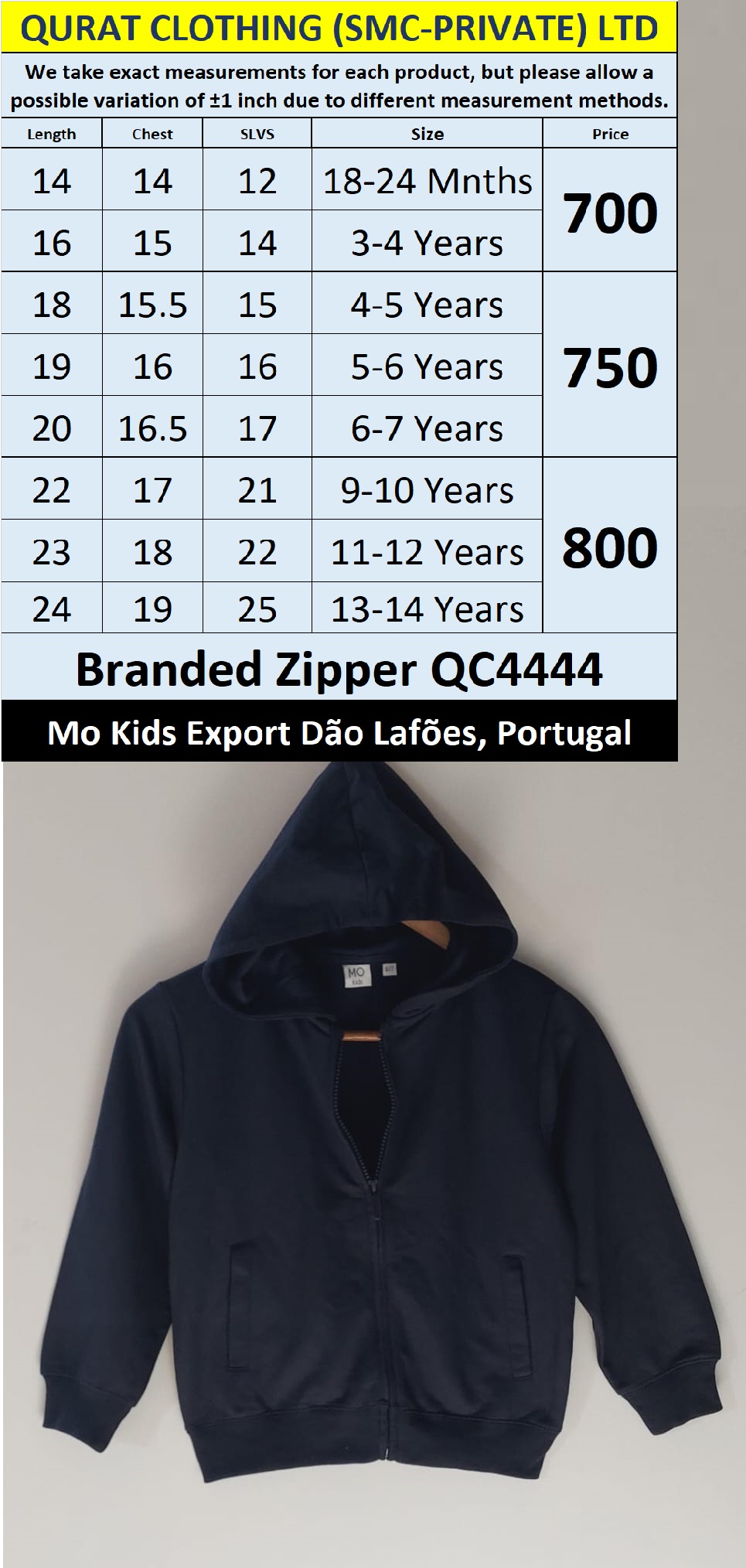 MO Clothing Brand Zipper Export Dão Lafões, Portugal - QC4444