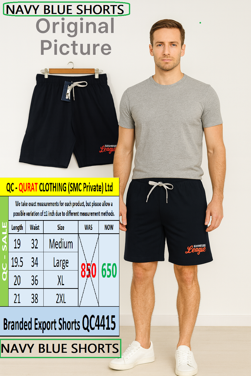 NAVY BLUE Branded Export Shorts QC4415