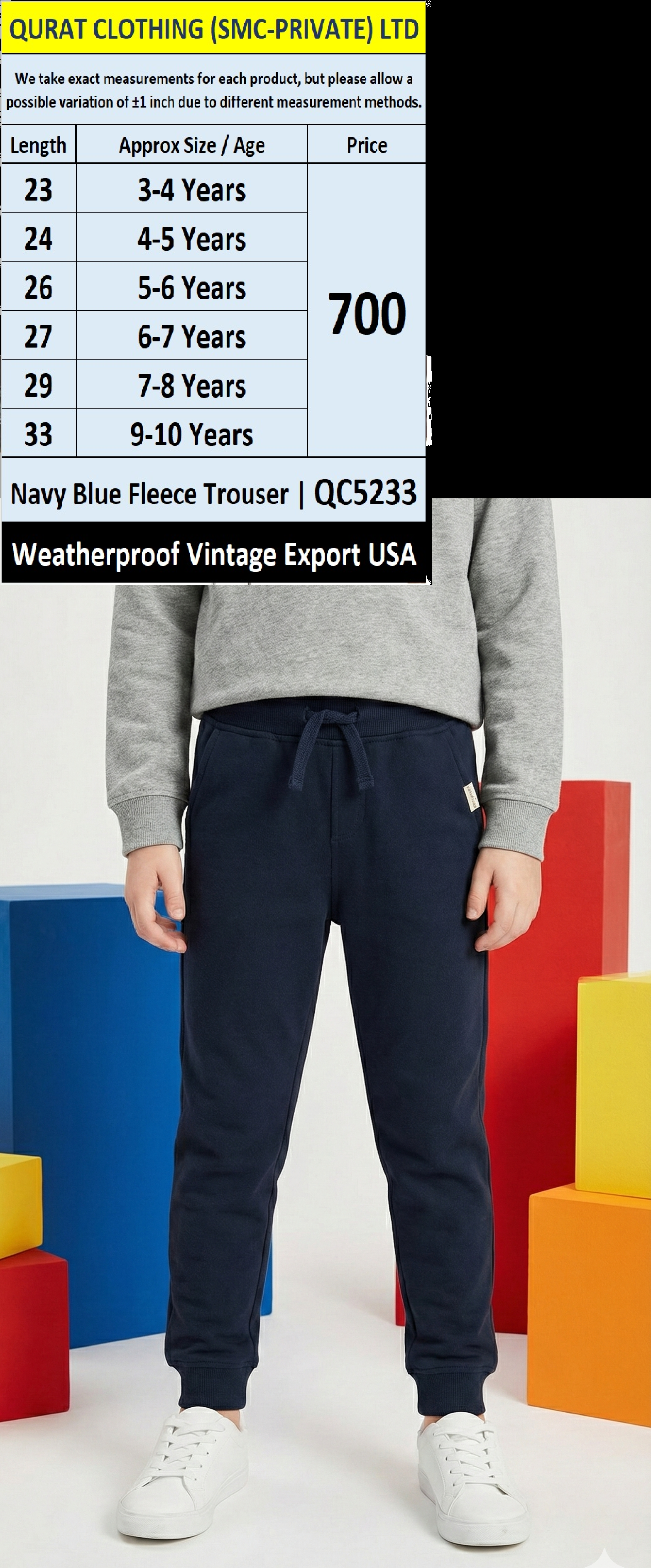 Navy Blue Fleece Trouser | Weatherproof Vintage Export USA | QC5233