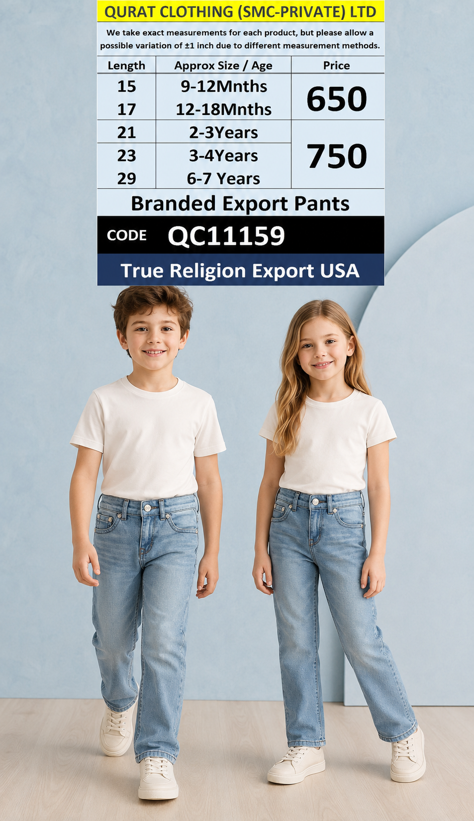 True Religion Export USA Light Blue Kids Denim Pants – QC11159